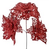 Ramură Decorativă Crăciun, Flori, Ramură Flori Roșu, 22 cm, Oem