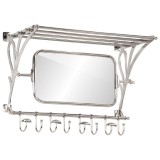 vidaXL Suport bagaj cu umerașe/oglindă, montat pe perete, aluminiu