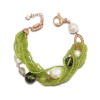 Brățară Perle Baroc, Jad Olive &amp; Cuarț Verde, Argint 925 placat Aur Roz, Ajustabilă 19-23cm, Handmade Italy