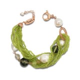 Cumpara ieftin Brățară Perle Baroc, Jad Olive &amp; Cuarț Verde, Argint 925 placat Aur Roz, Ajustabilă 19-23cm, Handmade Italy