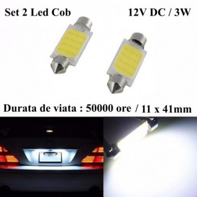 Set becuri led auto, 41MM, COB, 3W, lumina alba foto