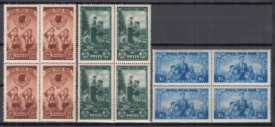 ROMANIA 1952 LP 323 A III-A ANIVERSARE A ORGANIZATIEI DE PIONIERI SERIA IN BLOC DE 4 TIMBRE STARE MNH foto
