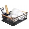 Uscator Vase Negru cu Tava si Suport Tacamuri, 43cm, Scurgator Vase Universal, Organizator Bucatarie Eficient