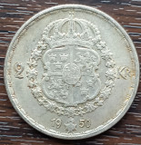 (A985) MONEDA DIN ARGINT SUEDIA - 2 KRONOR 1950, LIT. TS, REGELE GUSTAV V, Europa