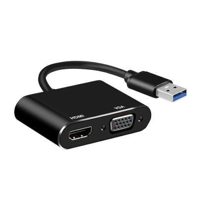 Convertor adaptor USB 3.0 5 Gbps la HDMI si VGA FullHD 1920x1080p, negru foto