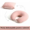 Perna de Calatorie Cyrax 2 in 1, Spuma cu Memorie, Roz, Husa Bumbac, Suport Cervical