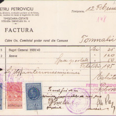 HST A2060 Factură antet Librărie legătorie de carte P Popoviciu Timișoara 1939