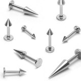 Labret simplu din oțel 316L, capăt ascuțit şi strălucitor, lățime 1,6 mm - Măsuri: 10 mm x 4x12 mm