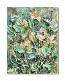 Cumpara ieftin Tablou impasto pictat manual, Flori stilizate in gradina, 40x30cm acril pe panza in relief efect 3D, Kenny Varniote