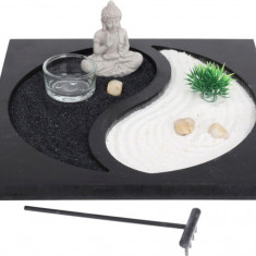 Suport pentru lumanare Buddha yin yang, 23.7x23.7x7 cm, MDF, negru/alb