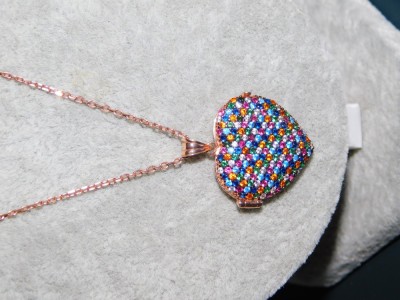 Colier nou tip caseta , argint , placare , zirconii multicolore foto