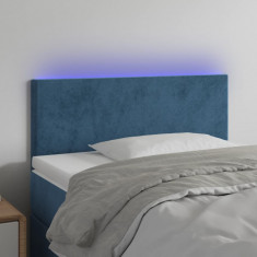 vidaXL Tăblie de pat cu LED, albastru închis, 90x5x78/88 cm, catifea
