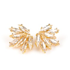 Cercei aurii cu clips si pietre dispuse in forma de evantai
