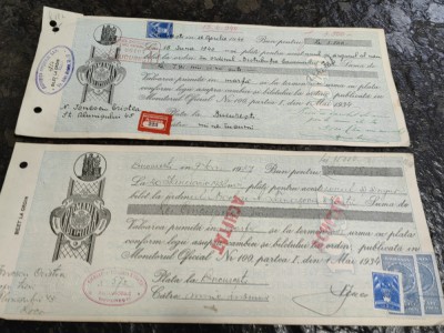 Lot Cambie, Bilet la Ordin,1937, Timbru Sec, semnat Nicolae Ionescu Cristea,rar foto