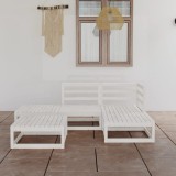 Cumpara ieftin Set mobilier de grădină, 5 piese, alb, lemn masiv de pin