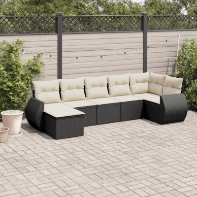 Gossi set canapele de gradina cu perne, 7 piese, negru, poliratan foto