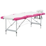 vidaXL Masă pliabilă de masaj, 4 zone, alb și roz, aluminiu 110250