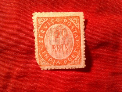 Timbru India portugheza 1871 20 reis , cu defecte foto
