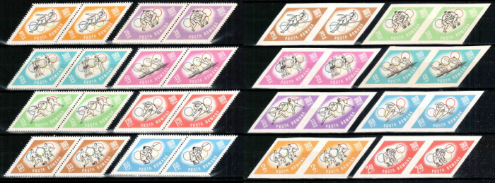 Romania 1964, LP 589 + 589 a, JO Tokyo, serie dant + nedant, perechi, MNH!