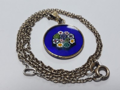 argint aurit MEDALION STICLA de MURANO manopera EXCEPTIONALA splendid IMPECABIL delicat pe Lant argint aurit foto