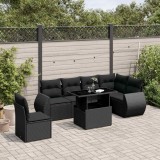 vidaXL Set canapele de grădină cu perne, 7 piese, negru, poliratan