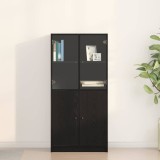 vidaXL Dulap Inalt Stejar Negru 68x37x142cm Lemn, 4 Usi Sticla, Rafturi multiple, Mobilier Living Modern