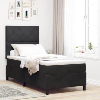 vidaXL Pat cu arcuri cu saltea cu headboard Negru 100 x 200 cm Catifea 3343360 foto