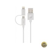 Cablu Date si Incarcare USB-A - Lightning / microUSB Forever MFi 2in1 18W 1m Alb