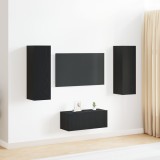 Set de cabinet TV vidaXL 3 piese montat pe perete din lemn inginerizat stejar negru, Stand TV din stejar negru vidaXL 80x30x30 cm din lemn inginerizat