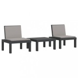 Set mobilier de gradina cu perne, 3 piese, antracit, PP
