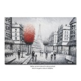 Tablou pictat manual, Peisaj parizian (1) - 90x60cm ulei in cutit efect 3D
