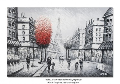 Tablou pictat manual, Peisaj parizian (1) - 90x60cm ulei in cutit efect 3D foto