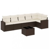 Cumpara ieftin Set canapele de gradina cu perne, 7 piese, maro, poliratan