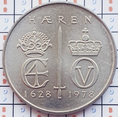 1118 Norvegia 5 kroner 1978 Olav V (350th Anniversary of Norwegian Army) km 423 foto