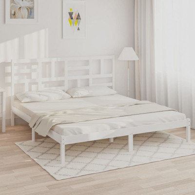 vidaXL Cadru de pat Super King, alb, 180x200 cm, lemn masiv foto