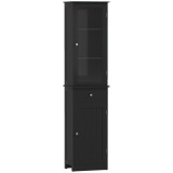 Kleankin Coloană Baie &Icirc;ngustă Dulap Sertar Rafturi MDF Negru 40x27x171.5cm