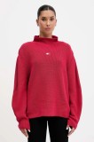 Tommy Jeans pulover de bumbac culoarea bordo, cu turtleneck, DW0DW21676