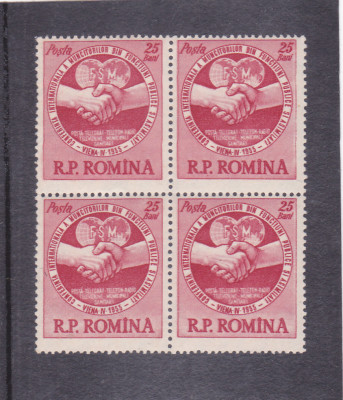 ROMANIA 1955 LP 382 CONFERINTA SINDICALA VIENA BLOC DE 4 TIMBRE MNH foto