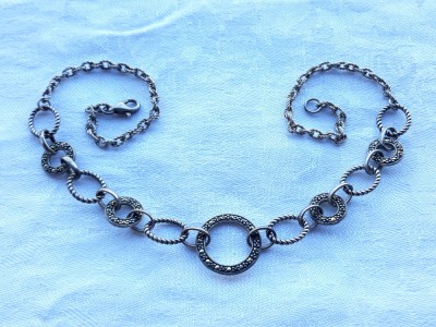 COLIER argint SPLENDID ornat cu MARCASITE masiv RAR patina MINUNATA de efect foto