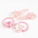 Set agrafe si elastice roz cu stelute transparente