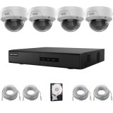 Sistem supraveghere IP Hikvision Hiwatch, 4 camere 4MP, PoE, DVR, Accesorii incluse SafetyGuard Surveillance