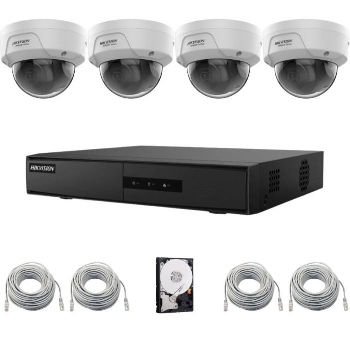 Sistem supraveghere IP Hikvision Hiwatch, 4 camere 4MP, PoE, DVR, Accesorii incluse SafetyGuard Surveillance
