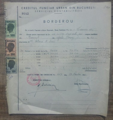 Borderou Creditul Funciar Urban din Bucuresti 1944 foto