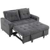 HOMCOM Pat-canapea 2 locuri, husă din cord, transformabil &icirc;n canapea de dormit, 2 perne, buzunare laterale, 157 x 190 cm, gri &icirc;nchis | Aosom Romania