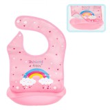 Bavetă Plastic Bebeluși, Model Curcubeu, Roz, 24x31cm, Buzunar Detasabil, Oem