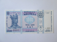 Rara! Moldova 1000 Lei 1992 UNC foto