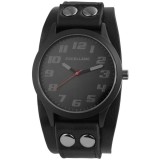 Cumpara ieftin Ceas barbatesc, negru 44 x 11 mm, cadran negru, curea neagra 22 mm din imitatie de piele, carcasa rotunda, mecanism quartz, sticla minerala