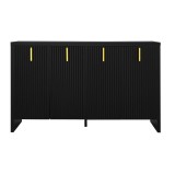 Bufet Modern Minimalist pentru Bucătărie și Living cu M&acirc;nere Aurii și Rafturi Reglabile, 140x38x80 cm, Negru