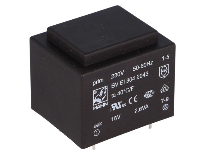Transformator &icirc;ncapsulat 2,6VA 230VAC 15V PCB
