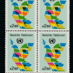Natiunile Unite Vienna-1980-Simbol UN,dantelat,bloc de 4 timbre,MNH,Mi.8
